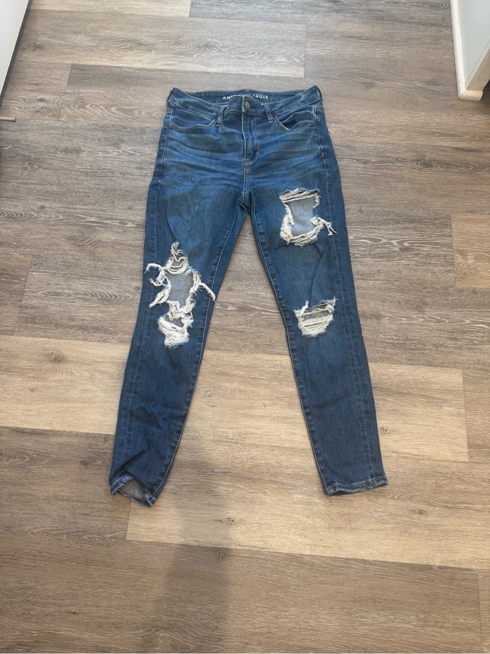 American Eagle Outfitters Dark Blue Distressed Skinny Jeans